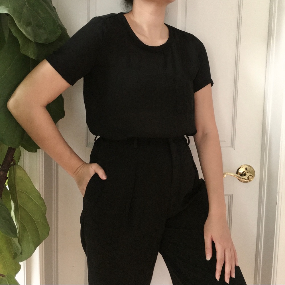 Sheer T-Shirt Blouse with Front Pocket